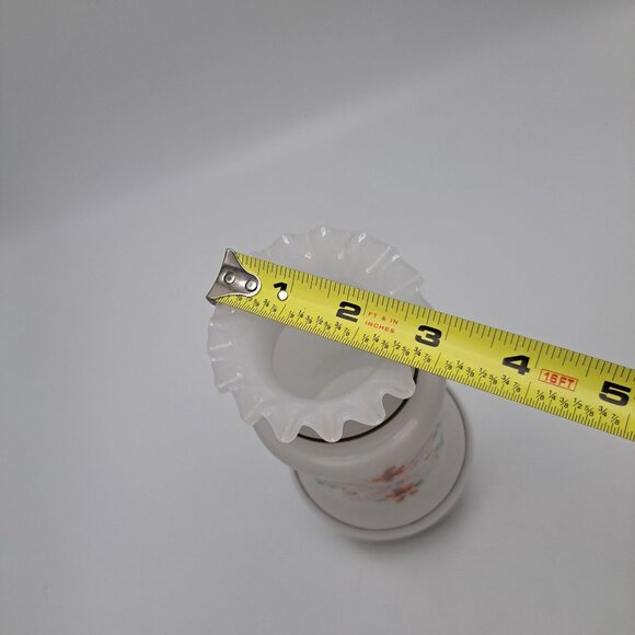 Vintage Hand-Painted Bristol Glass Vase With Ruffled Top & Floral Design - Picture 2 of 12